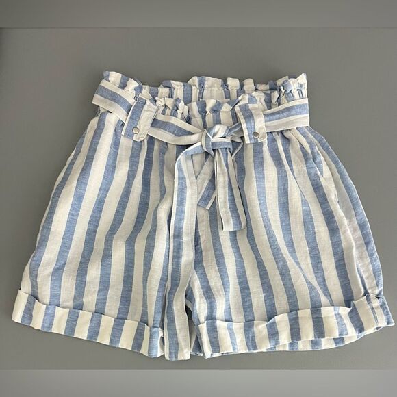 Striped Blue and White Paperbag Women's Shorts Size S - Picture 1 of 4
